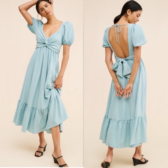 Astr Dresses & Skirts - NWT ASTR the Label Blue Twist Front Puff Sleeve Maxi Dress